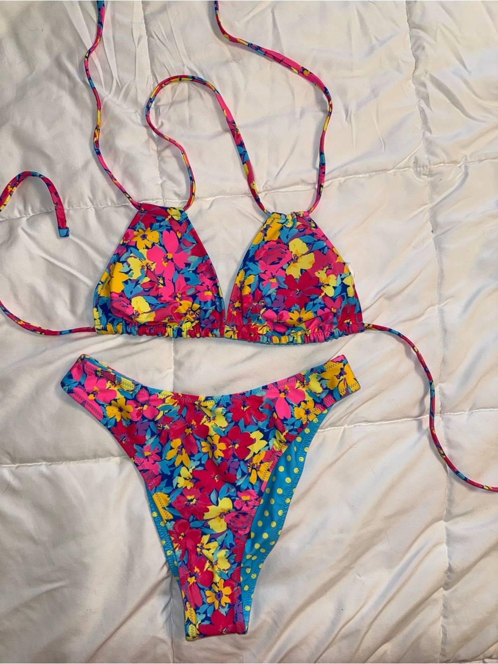 wild fable Floral Triangle Bikini - Pink, Yellow & Blue